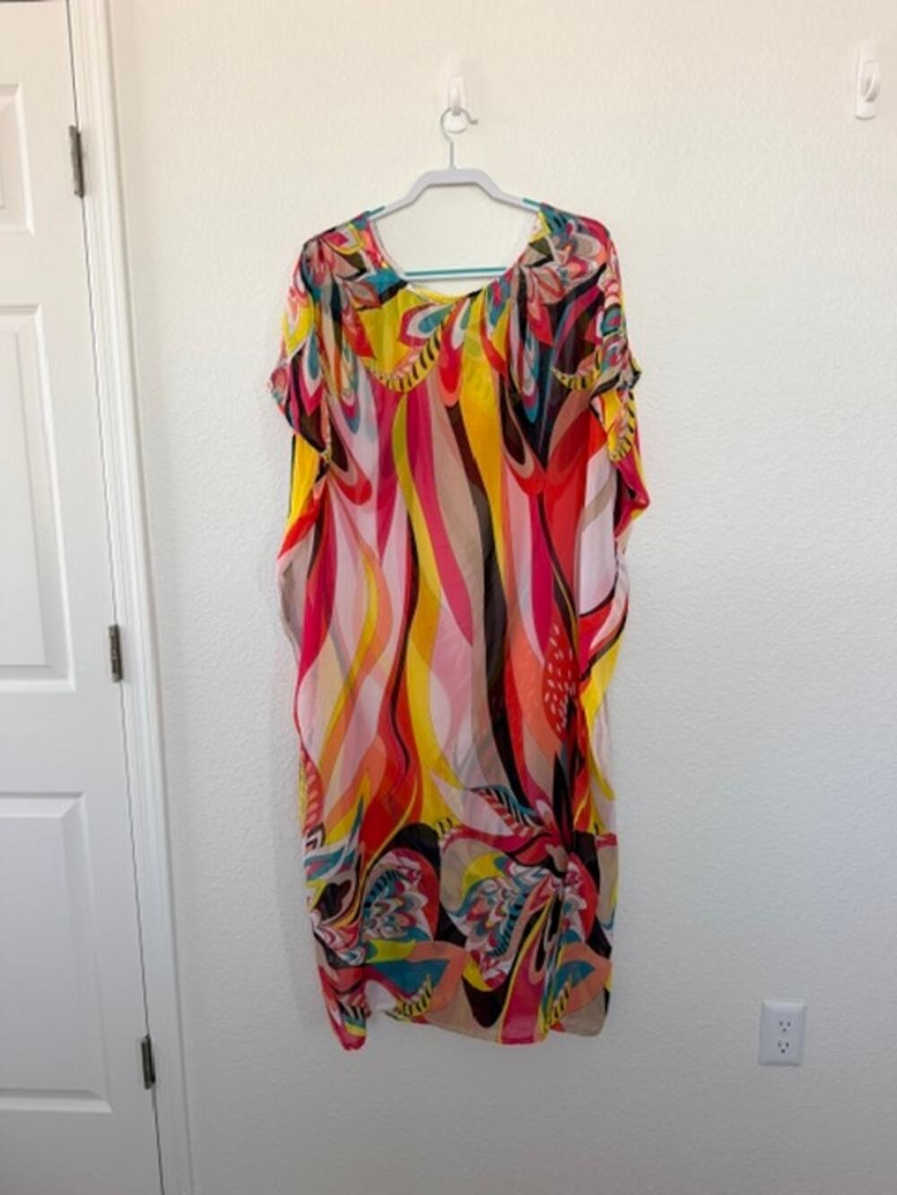 Psychedelic 60s Inspired Kaftan Vibrant Colors 60s Maxi Cover-Up Women One Size